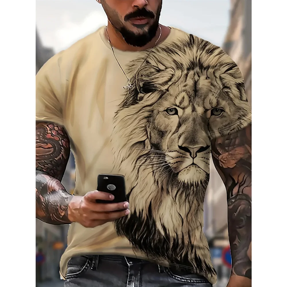 Summer Vintage Lion Men's Animal T-shirt Short sleeve Lion Tiger Wolf 3d printed Harajuku T-shirt Holiday casual clothing top