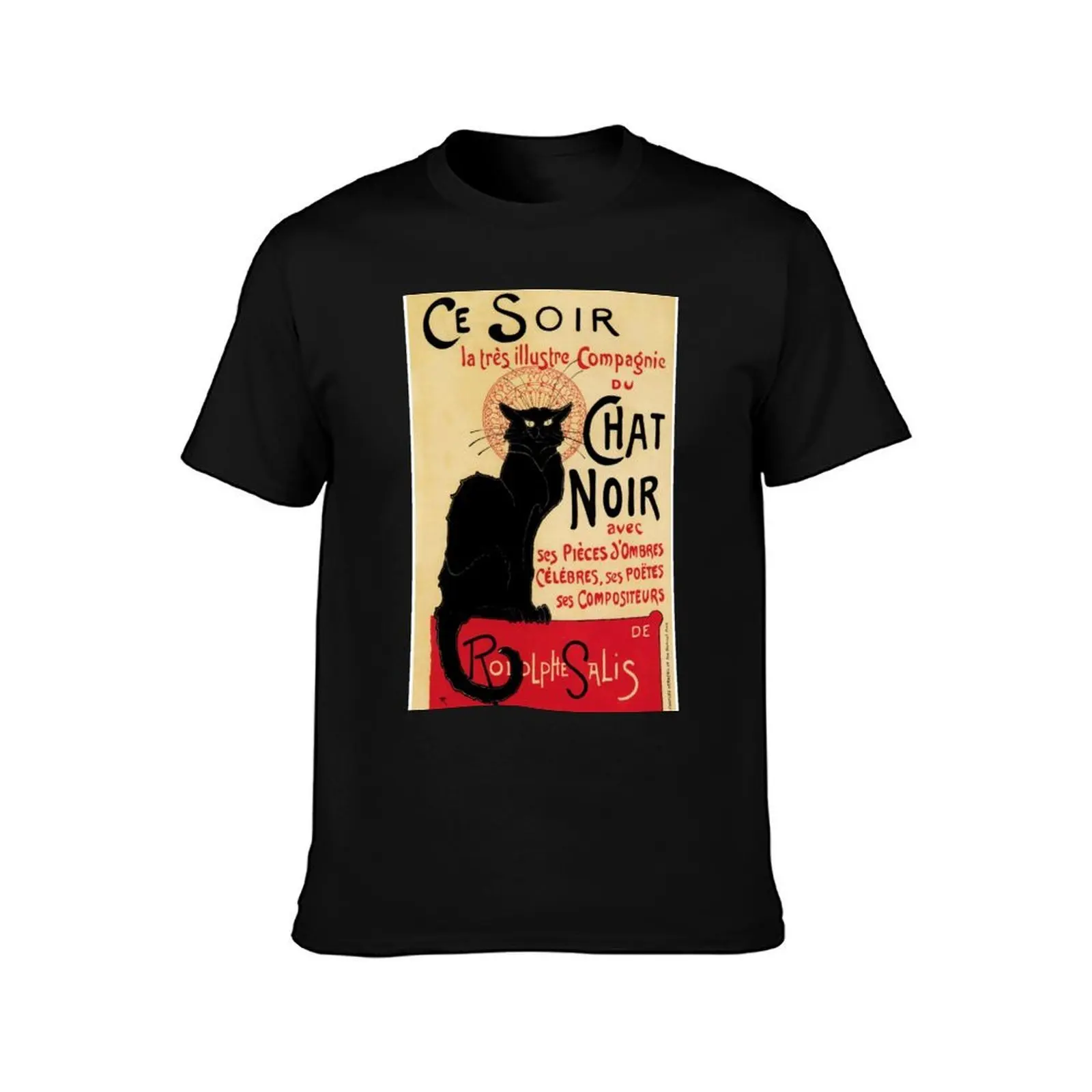 The black cat, le chat noir famous art nouveau ad T-Shirt, Summer Casual Cotton Tee, Oversized Streetwear Tops, Unisex Men Women