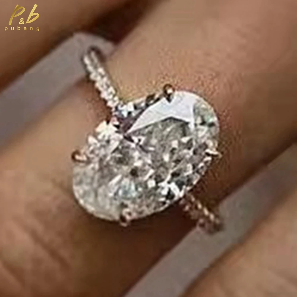 

PuBang Sparkling 3EX VVS1 D Color Moissanite Ring 9 Carat Oval Cut Certified 18k Solid Gold Jewelry For Women Engagement Gifts