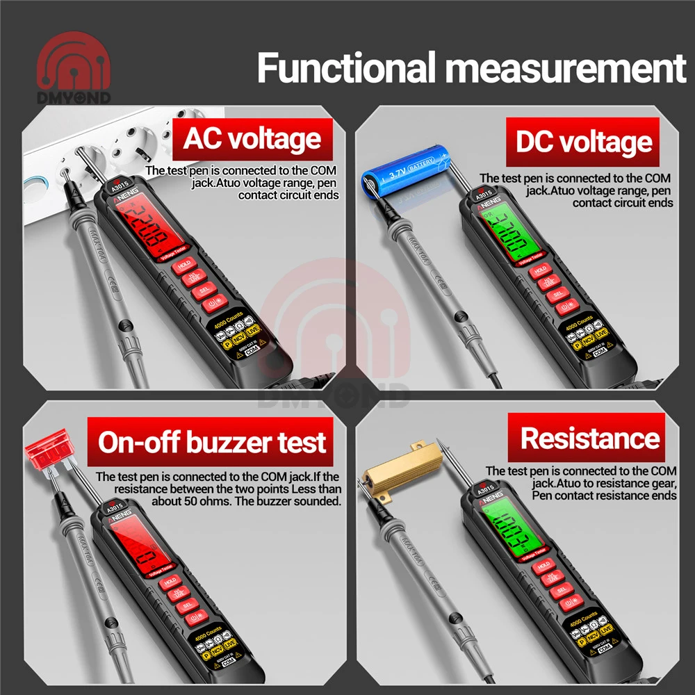 Smart Pen Multimeter 4000 Counts Digital Car AC/DC Voltage P Phase Sequence Detector Pen With Backlight Car Probe Tool Test Pen