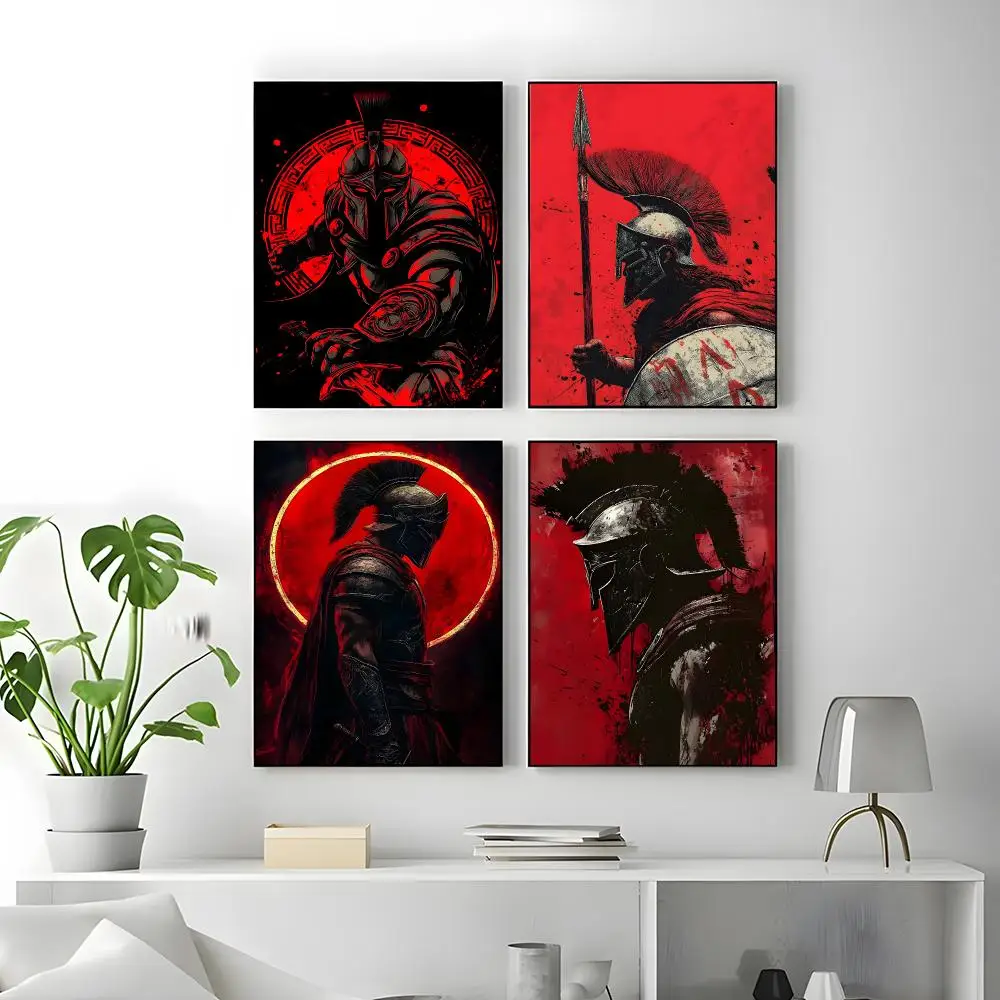 Artwork Spartan Samurai Art Poster Self-adhesive Art Waterproof Paper Sticker Coffee House Bar Room Wall Decor