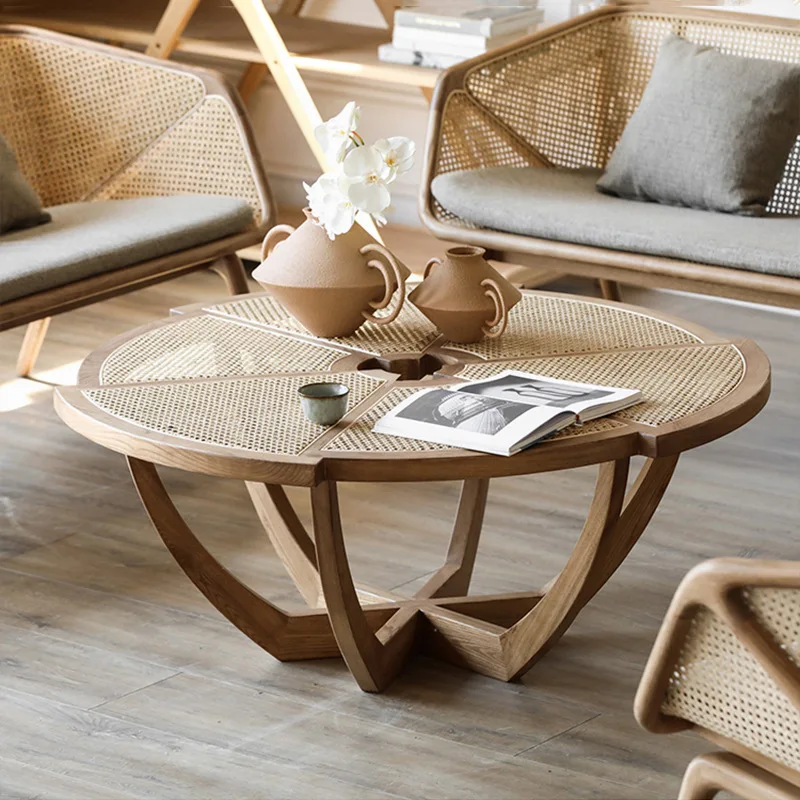 

solid wood sofa Internet celebrity designer rattan art sofa chair medieval simple living room small apartment sofa combination