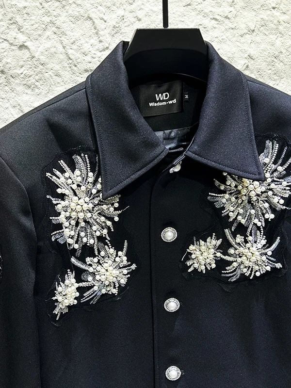 Luksusowe, haftowane, zdobione kwiatami i koralikami marynarki z klapami, moda męska 2025, jesienne nowe modne kurtki, lekkie luksusowe krótkie płaszcze.