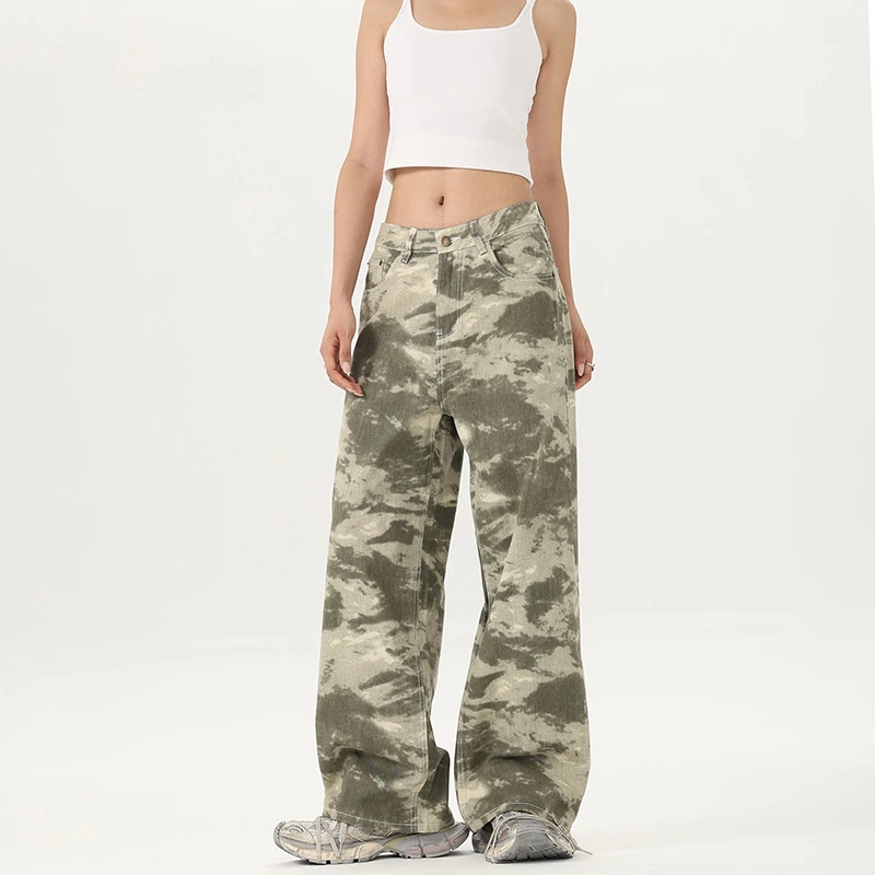 Camouflage Printed Pants For Women Graphic Pattern Straight Leg Trousers Female Autumn Clothes