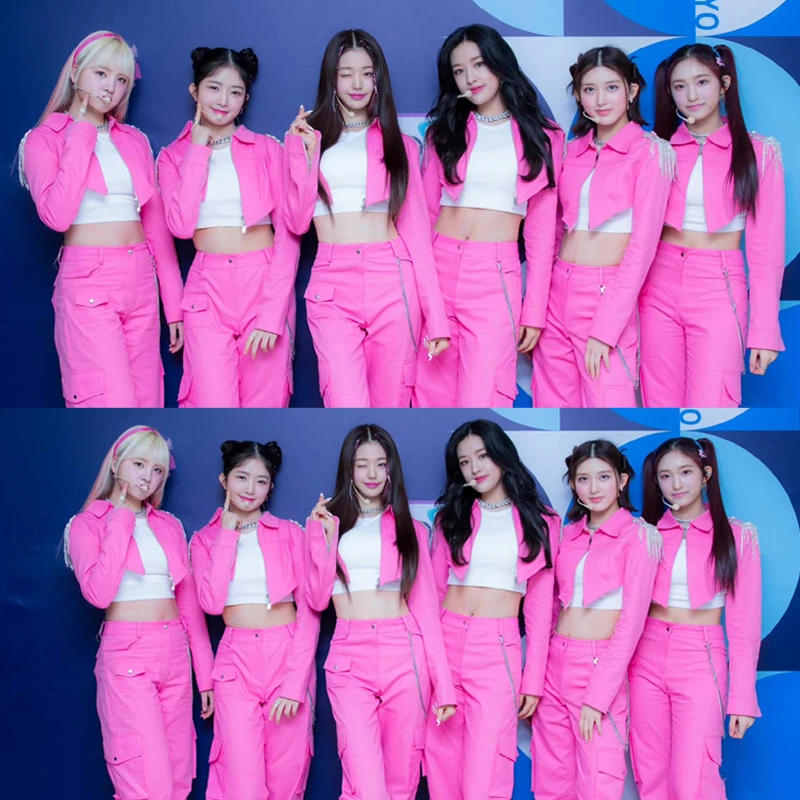 New Kpop Women Stage Sexy Crop Tops Cargo Pants Performance Costume Concert Hip Hop White Vest Pink Jacket Jazz Dancer Outfits