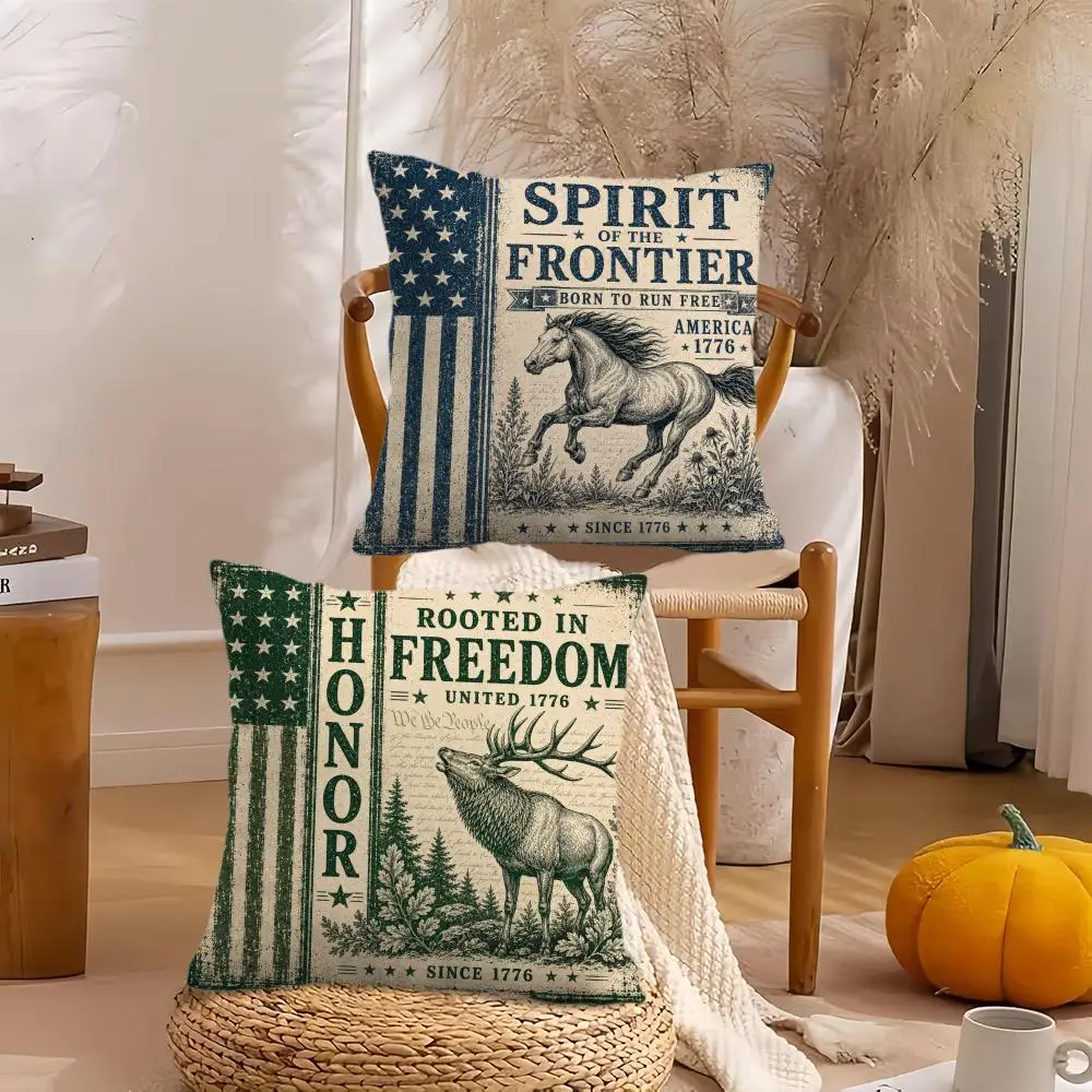 Patriotic Wild Creatures Cushion Cover Soft Plush Throw Pillow Cover Double-Sided Decorative Cushion Case Sofa Home Decor