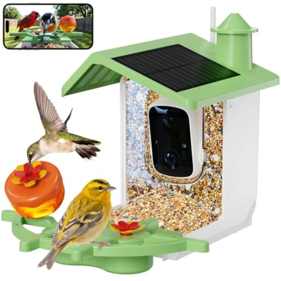 

Smart Bird Feeder for Outdoor Use ABS Plastic Body Black Finish Solar Powered with 2K HD Camera 150 Wide View AI Bird Species R