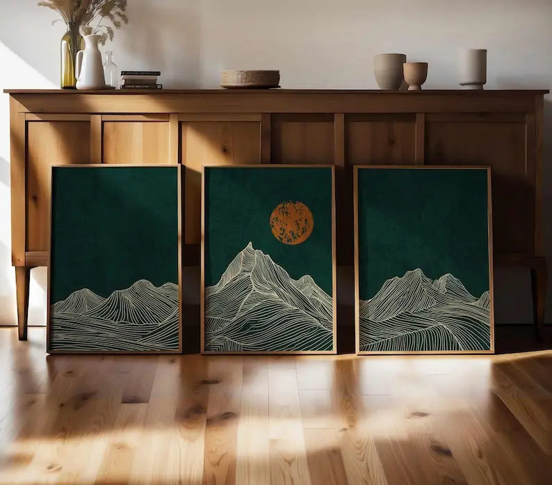 3pcs Abstract Mountain Line Art Canvas Wall Art, Unframed Minimalist Japandi Canvas Art Posters for Living Room, Bedroom Decor
