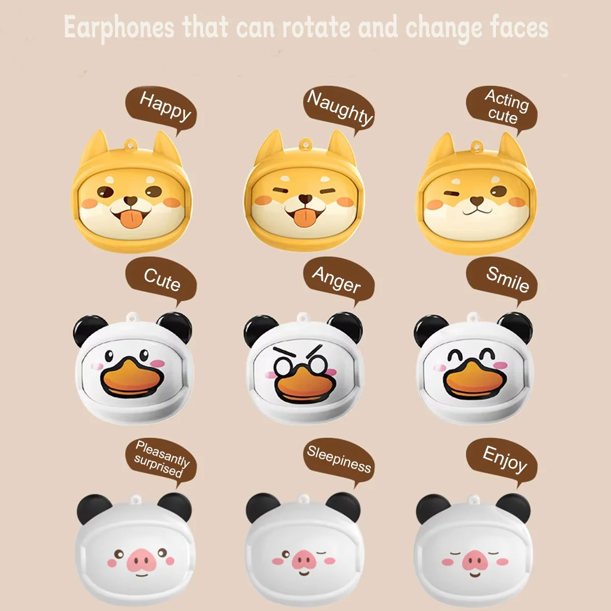 

Face Changing Bluetooth Earphones Rotating Spacecraft Call Noise Reduction Cute In-Ear Wireless Earbuds Smart Touch For Sports