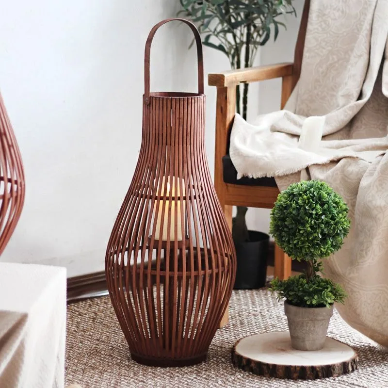 Bamboo Floor Lantern Candle Holders Elegant Aesthetic Retro Candles Holder Modern Home Luxury Decor Candlesticks Home Ornaments