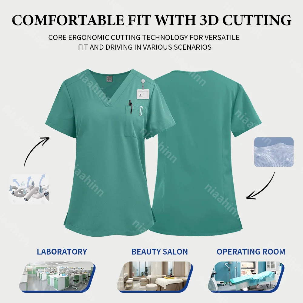 Niaahinn Beauty Salon Workwear Surgical Uniforms Women Medical Nurse Clinical Scrubs Tops+Pant Set Spa Doctor Nursing Tunic Suit