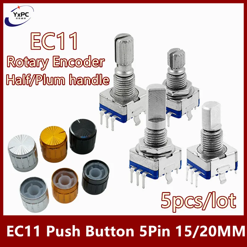 

5pcs/lot EC11 Push Button 5Pin 15/20MM 360 Degree Rotary Encoder With A Built In Push Button Switch volume Potentiometer knob