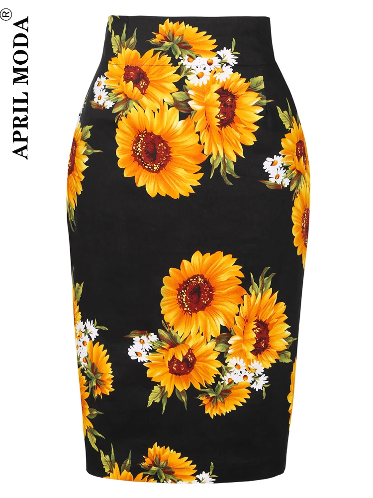 2024 Fashion Sexy Pencil Bandage Skirt High Waist Sunflower Summer Retro Vintage Party Bodycon Office OL Casual Skirt 50s 60s