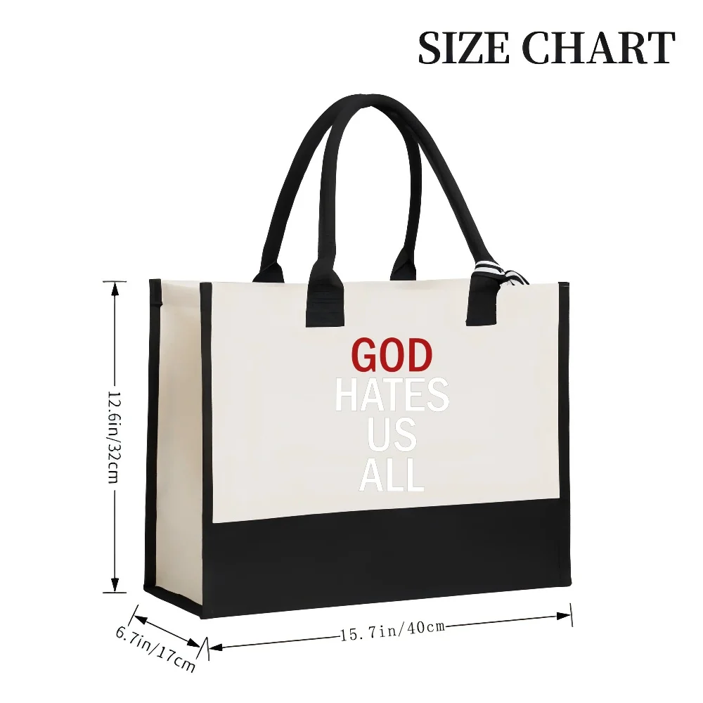HATES US ALL 2026 New Arrival Fashion Practical Spacious Reusable Tote Bag Pattern Print 2 Tone Heavy Duty Large Shoulder Ba