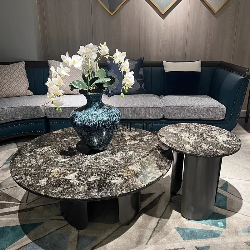 

marble coffee table light luxury high-end round combination luxury stone living room household side table