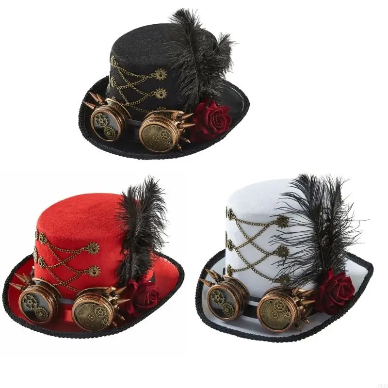 

39BB Симпанк Шляпа Симпанк Top Hat для мужчин с очками Steampunk Time Hat Hate
