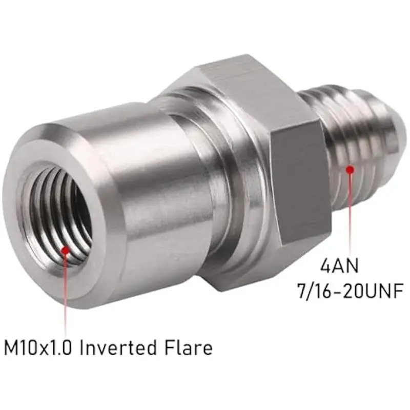 A22E-4AN Male To M10x1.0 Metric Inverted Flare Female Brake Line Adapter Fitting Stainless Steel
