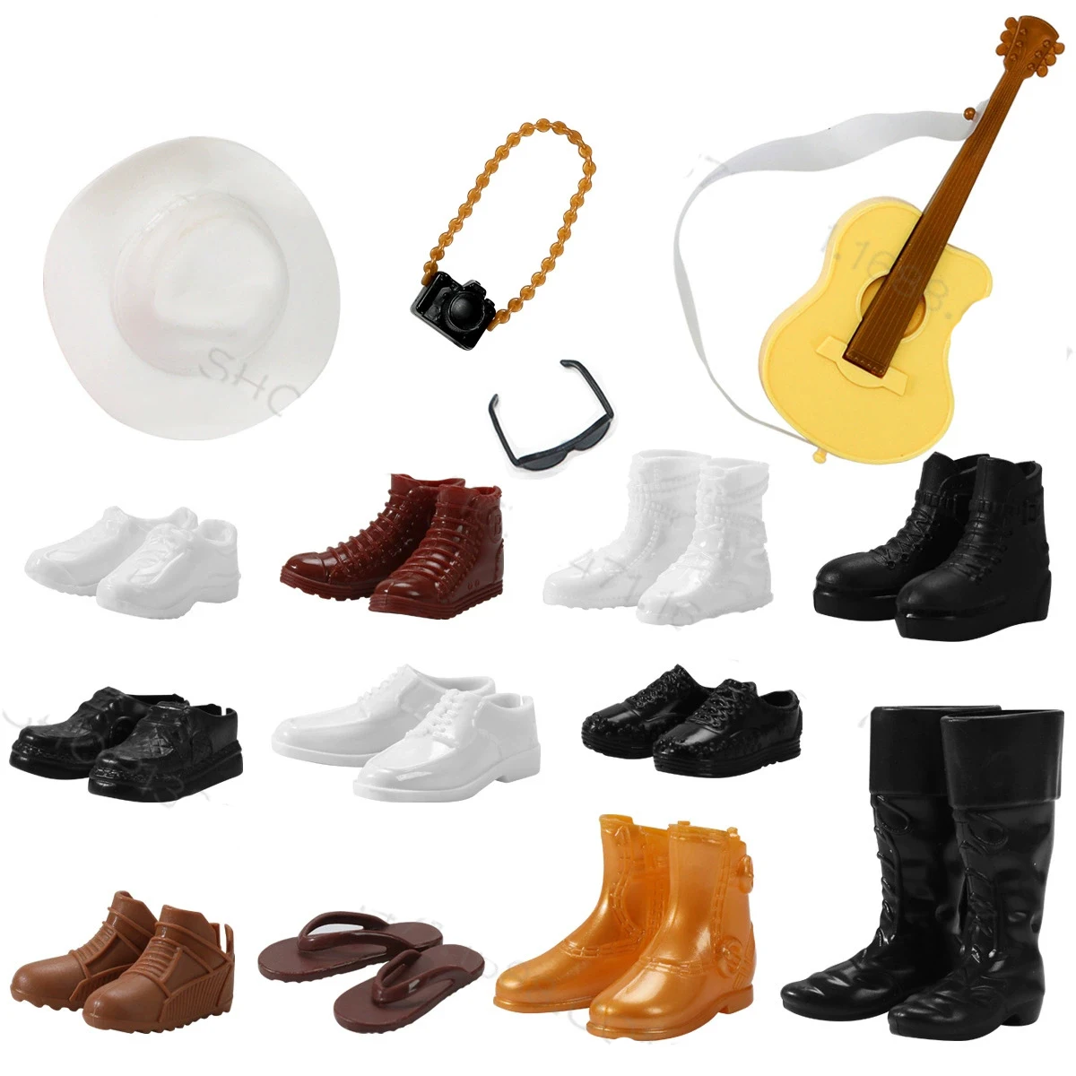 15 個のアクセサリー男性人形プリンセスケンファッション帽子ギターレザースニーカースリッパブーツ 30 センチメートルケン人形アクセサリー用