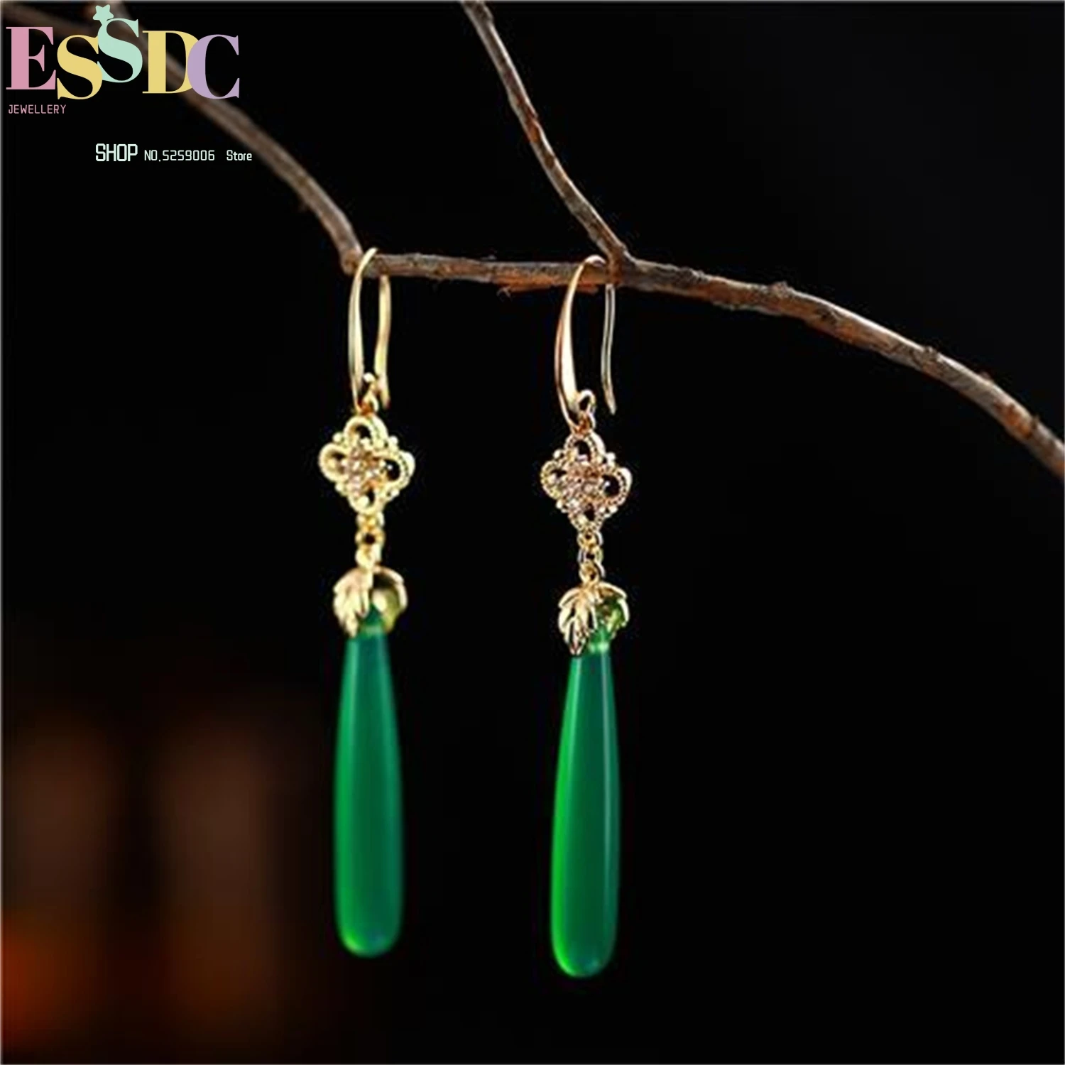 

Длинные серьги-подвески ручной работы с зеленым агатом и халцедоном, этнические, в стиле бохо, минималистичные, для женщин