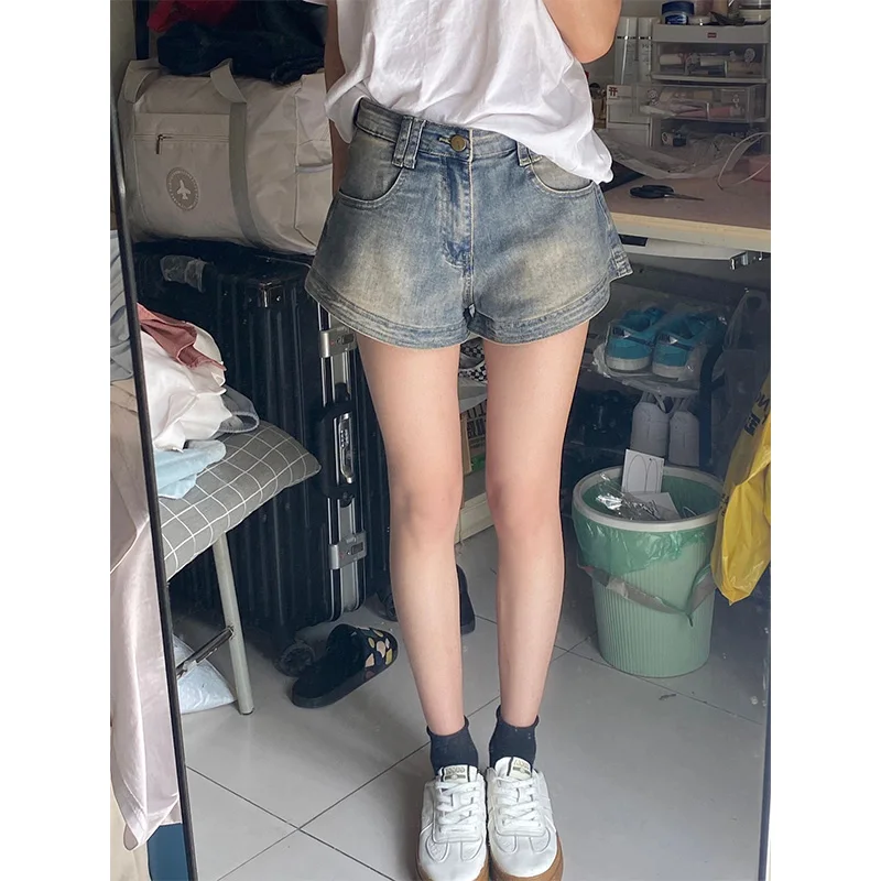 Novedad de verano, pantalones vaqueros finos holgados de cintura alta para mujer, pantalones calientes de pierna ancha acampanados, faldas ort sexis, pantalones vaqueros informales