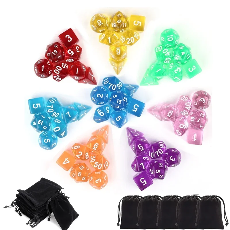 105/70/49/35/21/7Pcs DND Dice Set with Pouch D4-D20 Transparent Polyhedral Effect for DND RPG Role Playing Table Board Games