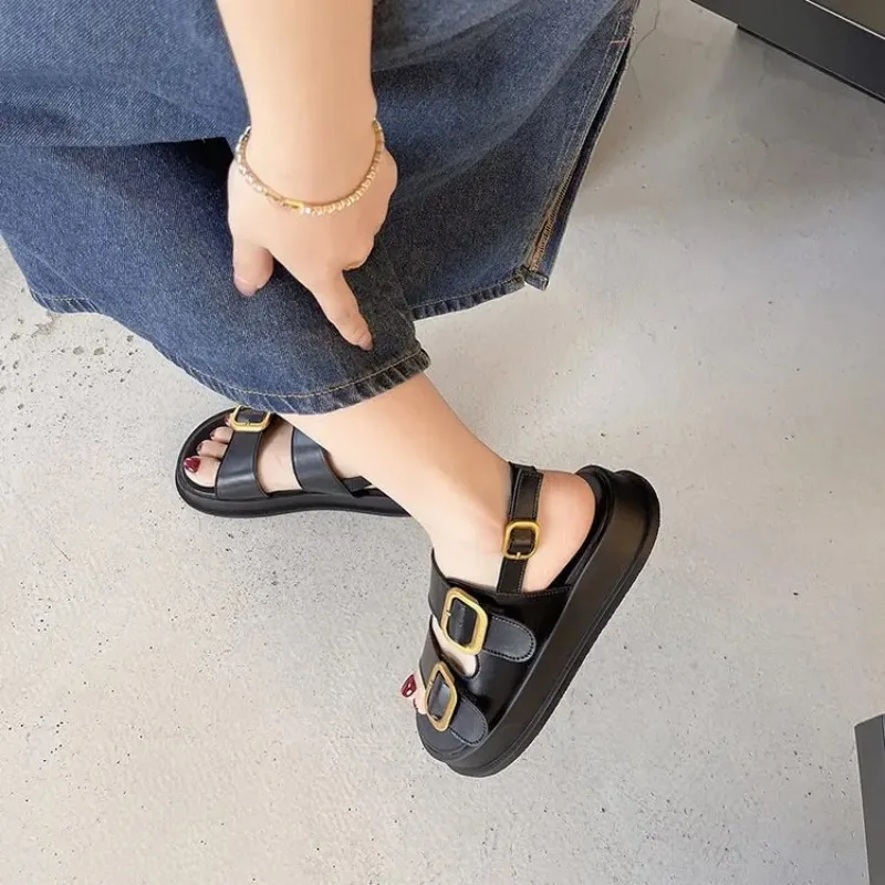 Sandals Women 2024 Summer New Buckle Platform Shoes for Women Metal Buckle Thick Bottom Platform Sandals Ladies Zapatos De Mujer