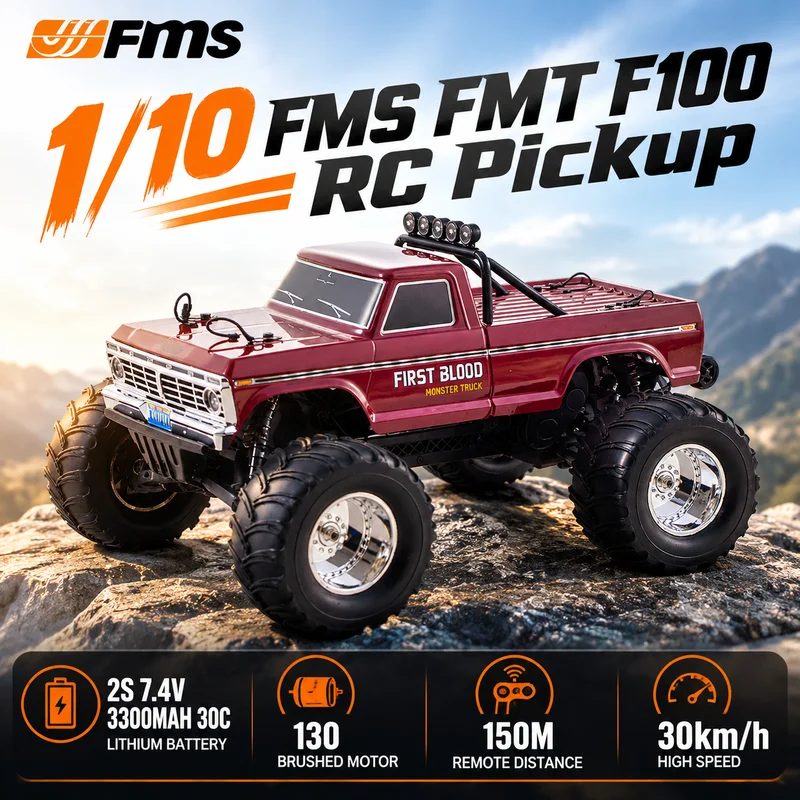Hot 1/10 FMS FMT F100 High-Speed Simulation Bigfoot Remote Control Off-Road Climbing Drift Car 2WD Brushed RC Pickup Model Toy