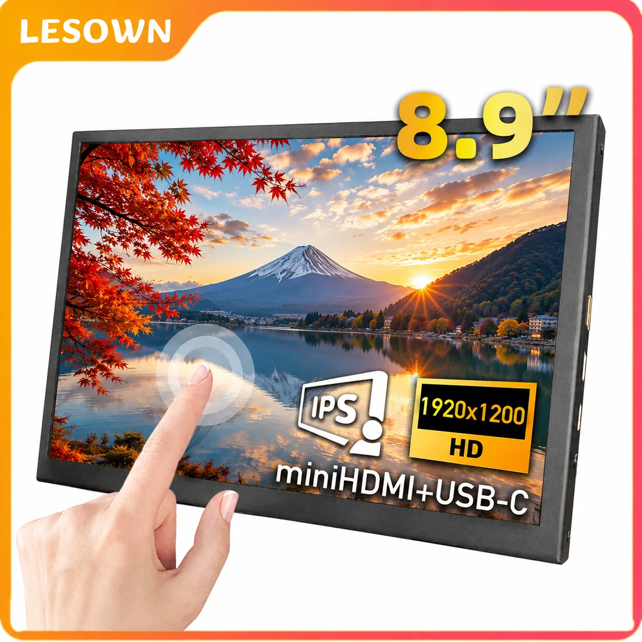 

LESOWN Matte Black PC Hardware Display 8.9" 16:10 60Hz Metal Temp Monitor VESA 75 FHD Panel for Windows Desktop Rig