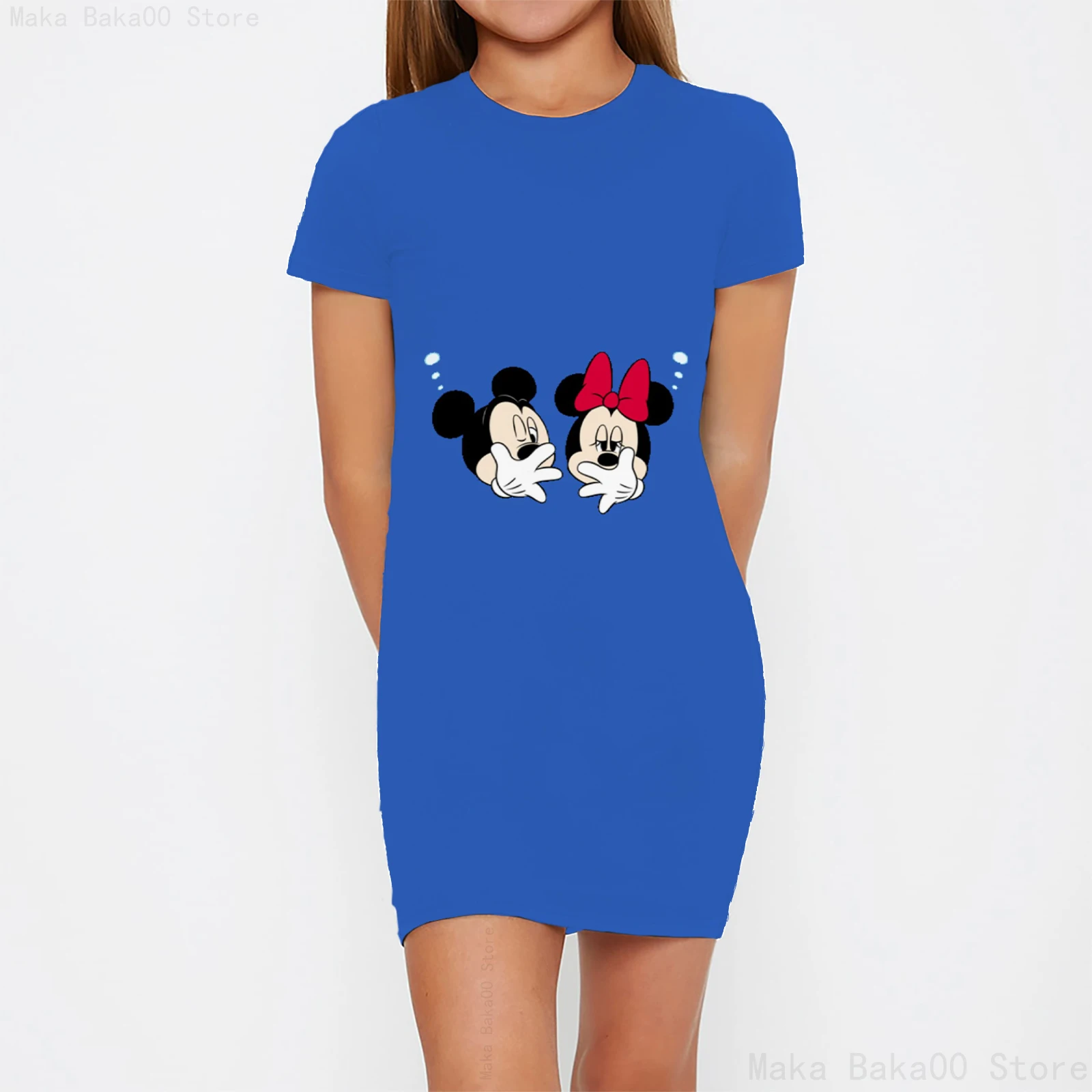 Disney 2024 Summer New Teen Mickey Mouse Round Neck Bodycon Dress Girls Cartoon Mickey Print Role Play Princess Dress