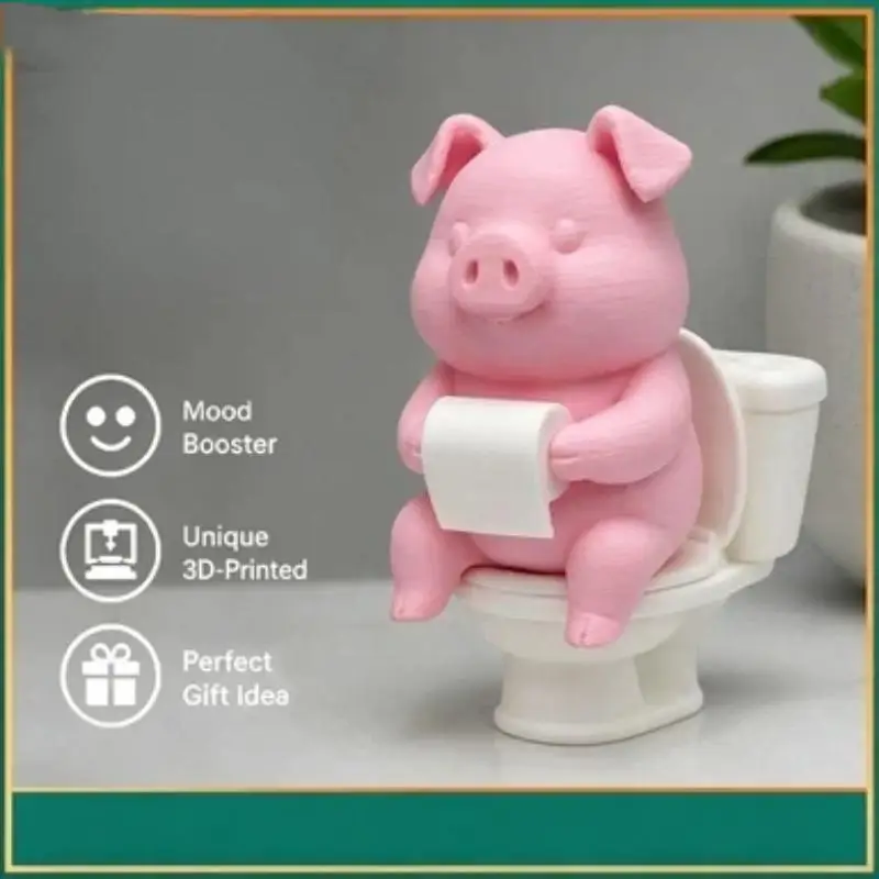 3D Printed Cute Pig Figurine Toilet Sitting Tissue Holding Design Perfect Bathroom Decor Funny Unique Gift
