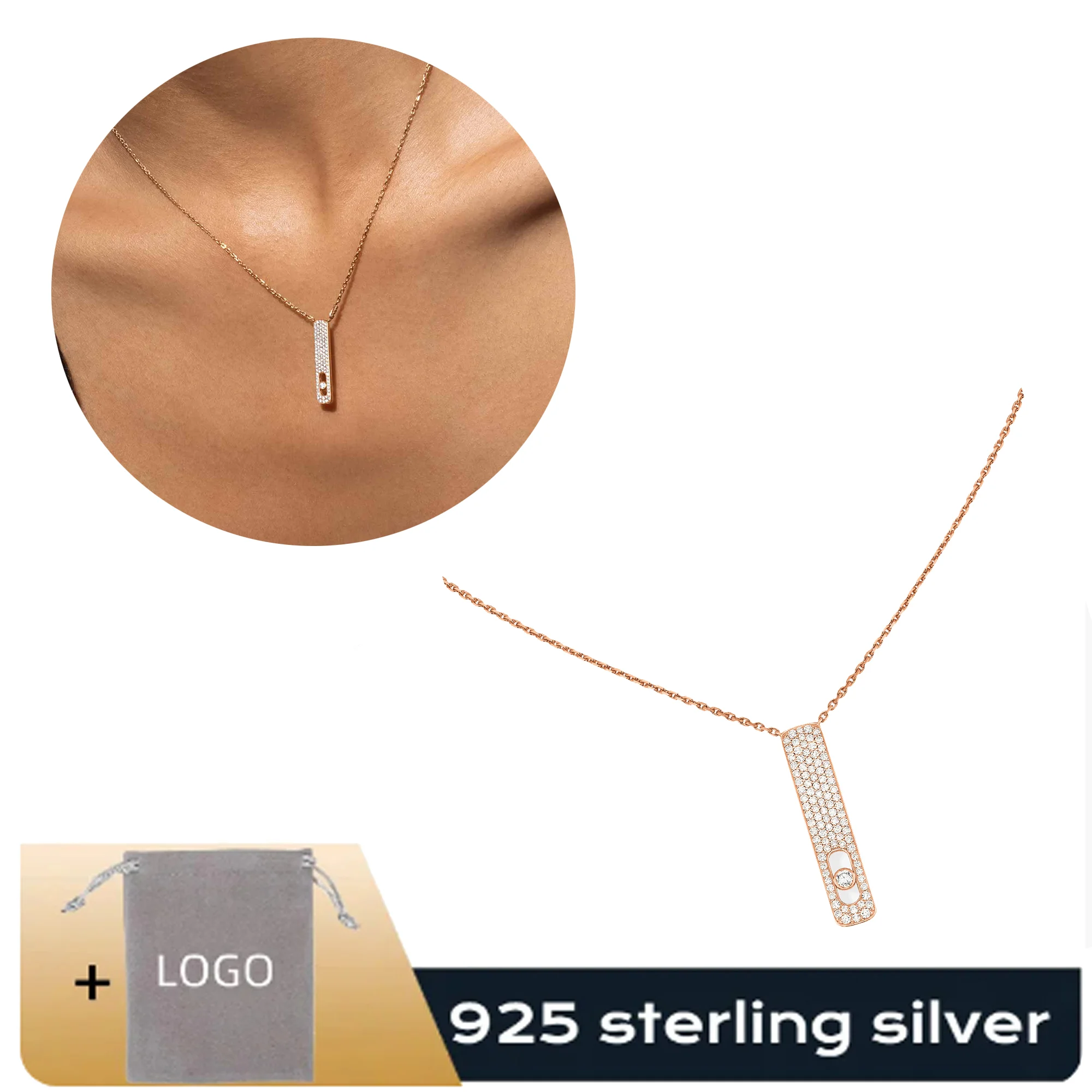 High end Messik - Style sterling silver s925 elegant MY FIRST DIAMOND series diamond inlaid necklace