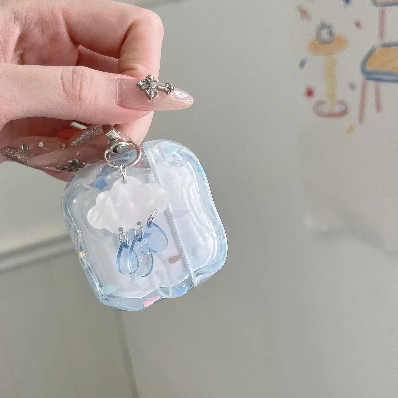 Cute Cloud Raindrop Earphone Case For AirPods 4 3 2 Pro 2 Pro 3 Transparent Soft TPU Headphone Cover With Keychain Pendant Funda