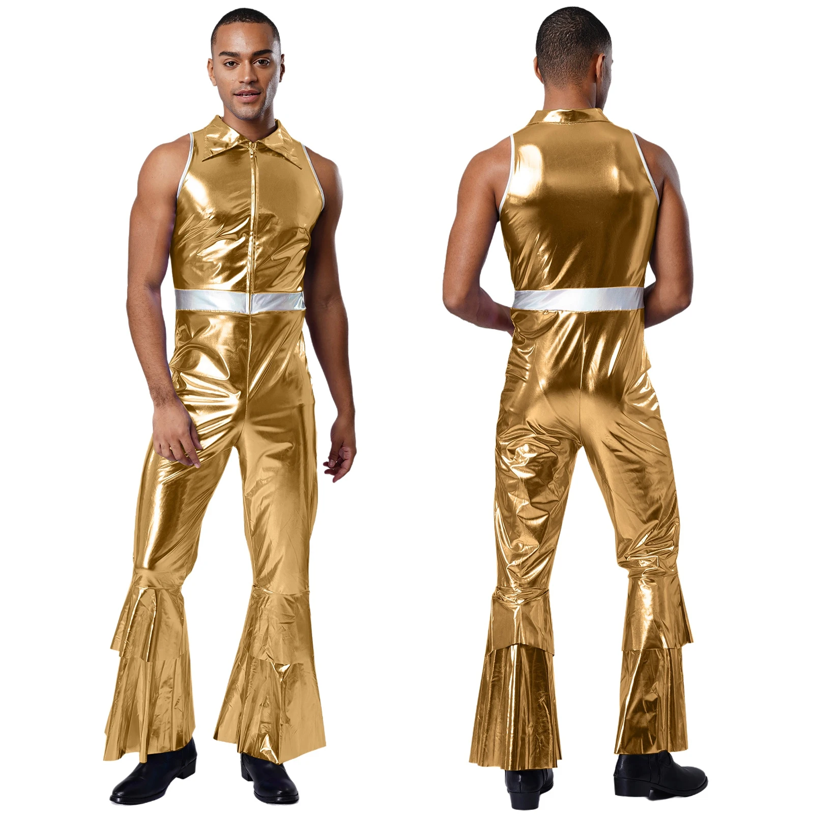 

Men's Metallic Sleeveless Flared Jumpsuit Fashion Party Club Raves Tango Waltz Ballroom Disco Jazz Singer Performance Rompers