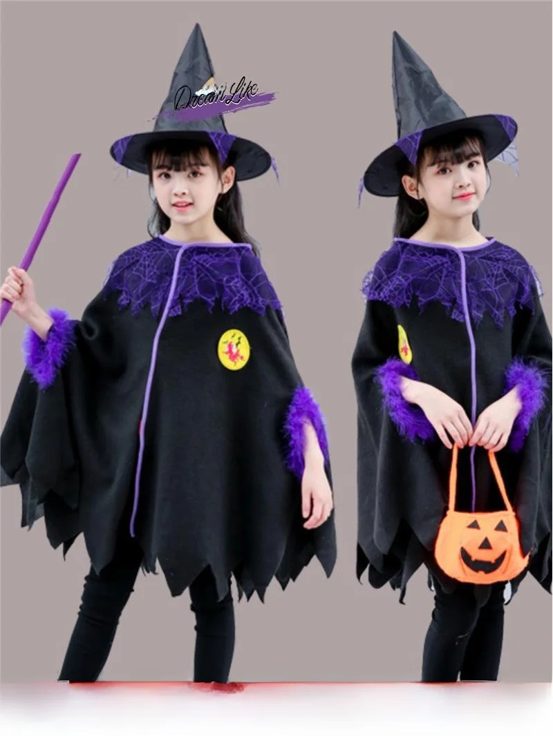 

loween Children's Costume Girls' Witch Robe Cosplay Witch Clothes Wizard Role-play Clothes Fem Toddler Dr