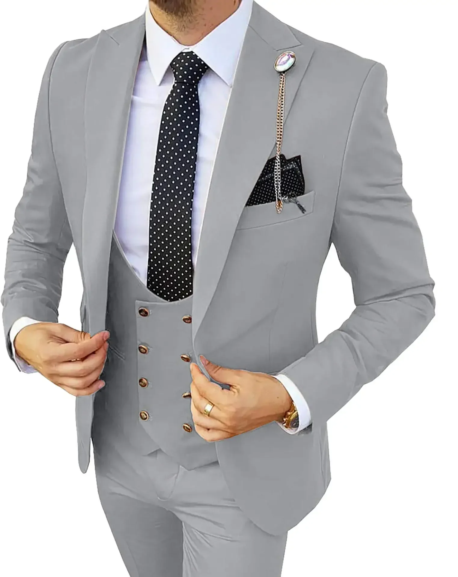 2023 Wedding Men Business Slim Fit Jacket Dress Blazers Suit Coat Vest Waistcoat Pants Trousers 3 Pcs Set Groom Double Breasted