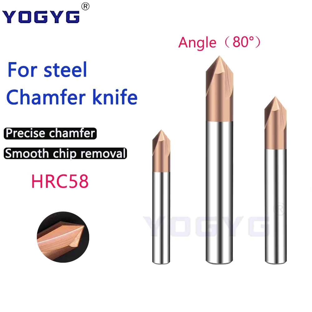 HRC58 Chamfer knife 80 Degree Carbide Chamfer Milling Cutter 3 4 5 6 8 10 12mm three blades Deburr End Mill Engraving knife