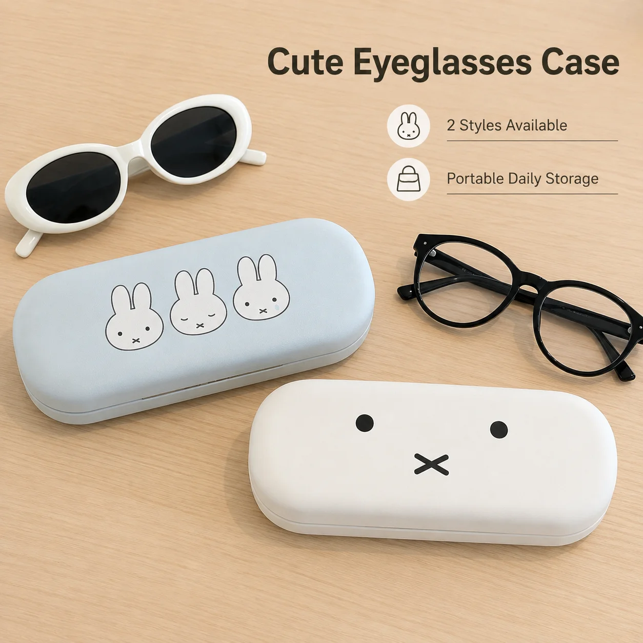 Cute Miffy Rabbit Eyeglasses Case Simple Cartoon Pattern Portable Sunglasses Box Shockproof Lightweight Glasses Storage Case