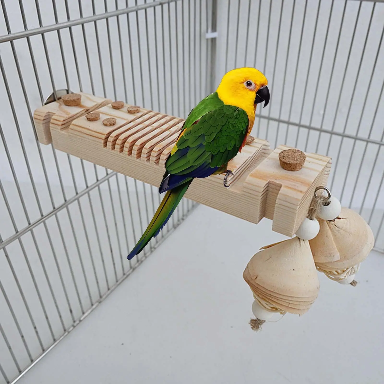 Parrot Chewing Toy with Stopper Wooden Block Training Toy for Budgies Parakeet African Gray Parrots Small and Medium Bird