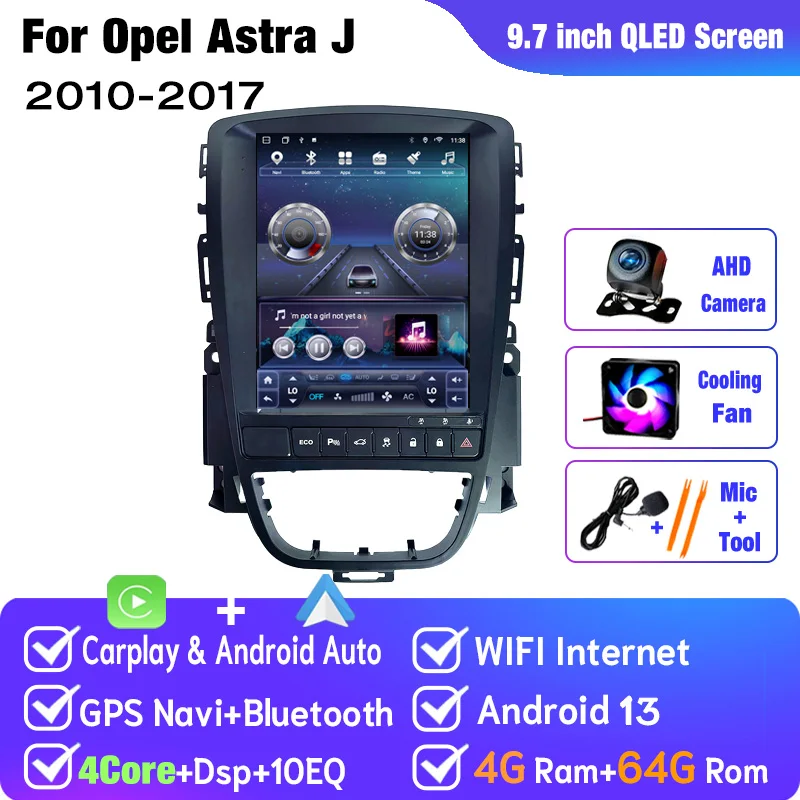 Android 14 Auto Multimedia GPS Voor Opel Astra J Vauxhall Buick Verano 2010-2017 Radio Verticaal Scherm Carplay Tesla stijl ECO