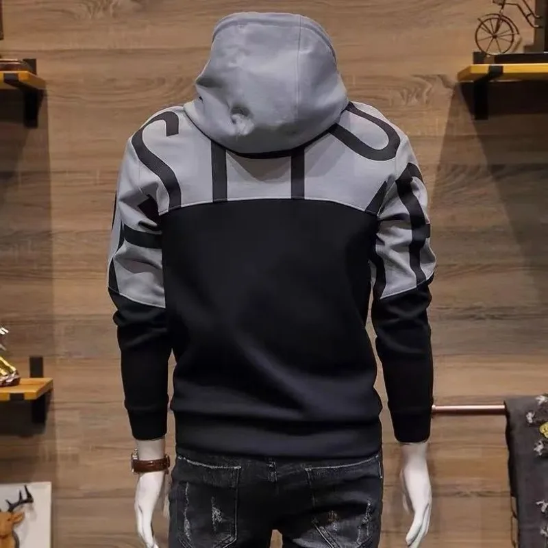 Sweatshirt for Men Slim Fit Color Matching Hooded Male Clothes Casual Hoodies Black Luxury Y2k Vintage Comfortable Low Price S