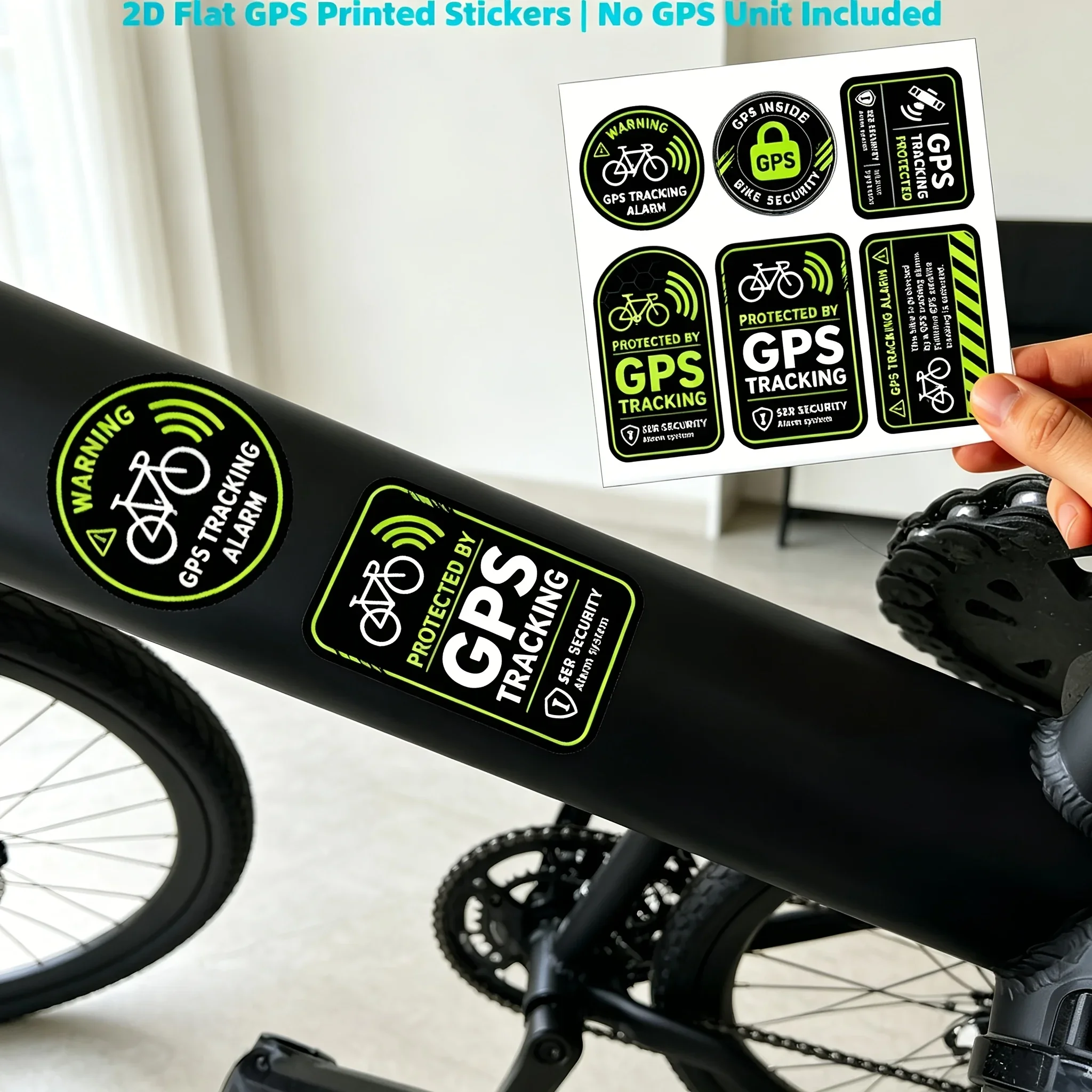 Green GPS Anti-Theft Warning Stickers For Bicycle E-Bike Motorcycle, No GPS Device Included