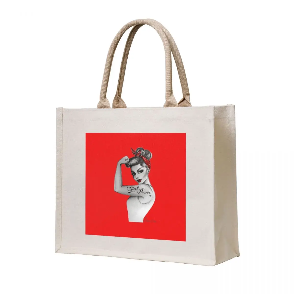 

Girl Power by Anne Cha Pin up Modern Rosie the Riveter Tote Bag tote bag women tote bag canvas shopper bags for women