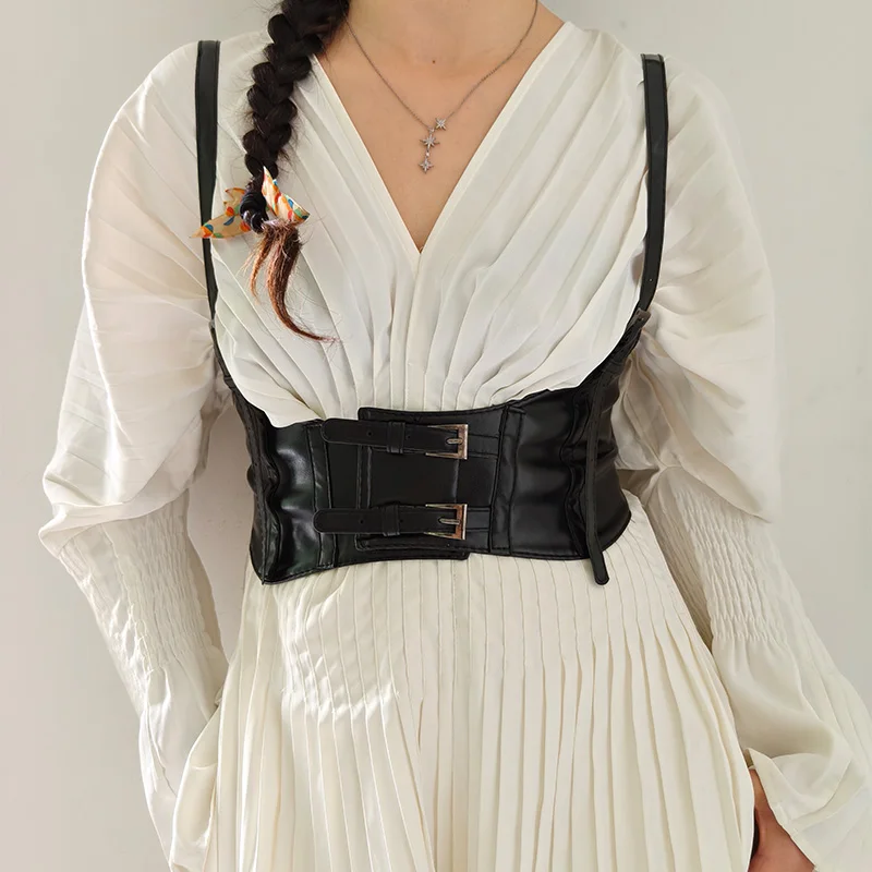 女性トレンドパンクアンダーバストコルセットベルトストリートスタイルワイドウエストバンドコルセットハーネス革ベルト女性ゴシック服 Accessorie