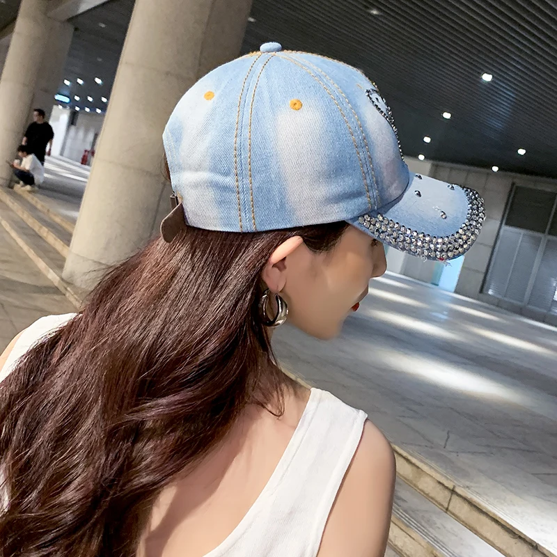 Denim Hat Baseball Cap Women Spring Summer Rhinestone Sports Cap Trendy Leisure Sunshade Outdoor New Korean Casual Cowboy Retro