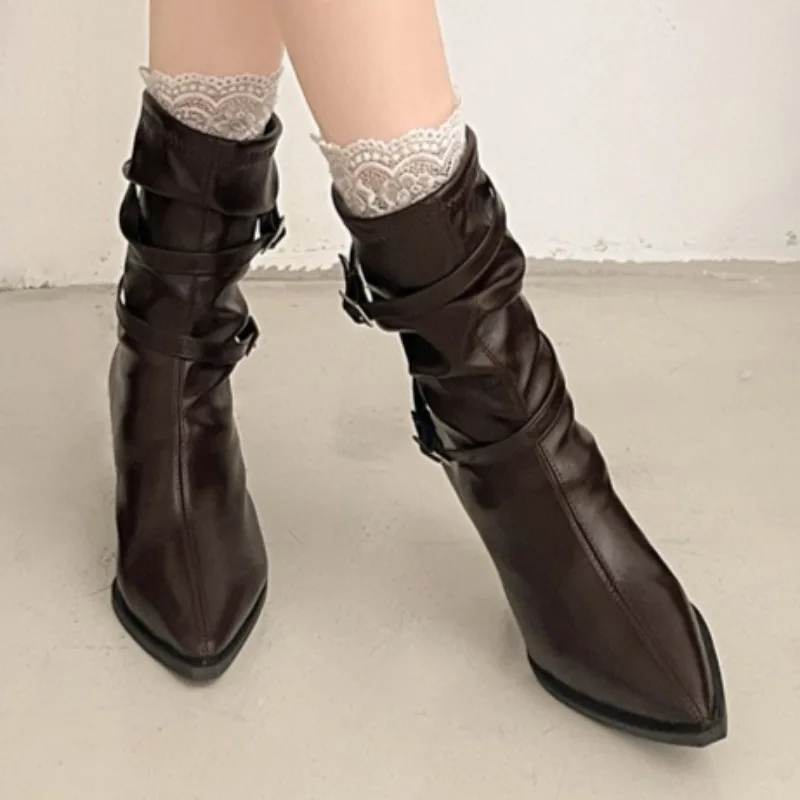 

Fashionable Buckle Designer Women Autumn PU Waterproof Ankle Boots for Shopping Parties2025retro Solid Color Outdoor Short Boots