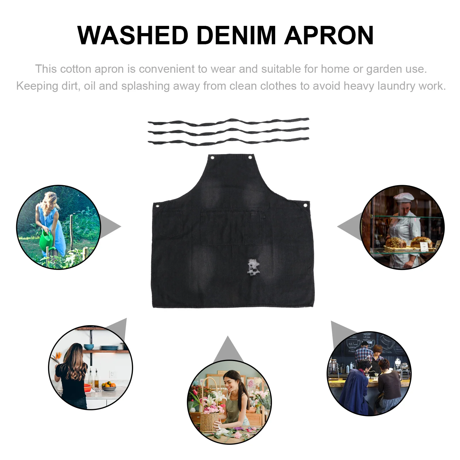 

1Pcs Waterproof Oil-Proof Denim Apron Black Garden Work Clothes Cotton Working Apron Practical Garden Aprons