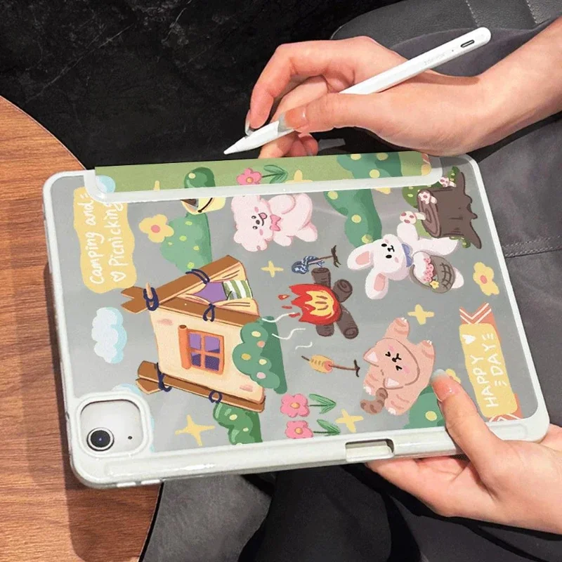 Smart PU Case for 7 8 9th 10.2 Funda Cover Ipad 2017 2018 9.7inch Ipad 2017 10.5 Inch Happy Animal Detachable Cover Ipad Mini 6