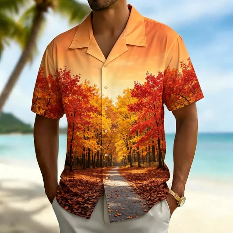 Men's Seasonal Nature Landscape Print Shirt ，for Hiking Trips, Nature Walks, Casual Hangouts and Refreshing Everyday Style