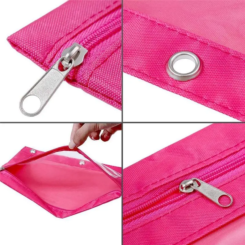 Suitable 8 Pcs 3 Ring Zipper Pencil Pouch Colorful Fabric Pencil Case Sturdy and Durable Binder Pouch with Clear Window