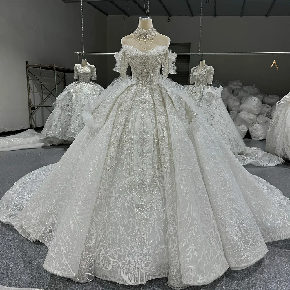 Jancember Ball Gown Wedding Dress 2024 Sweetheart Beading Sequined Sparkling Lace Wedding Gown Vestido De Novia MN224